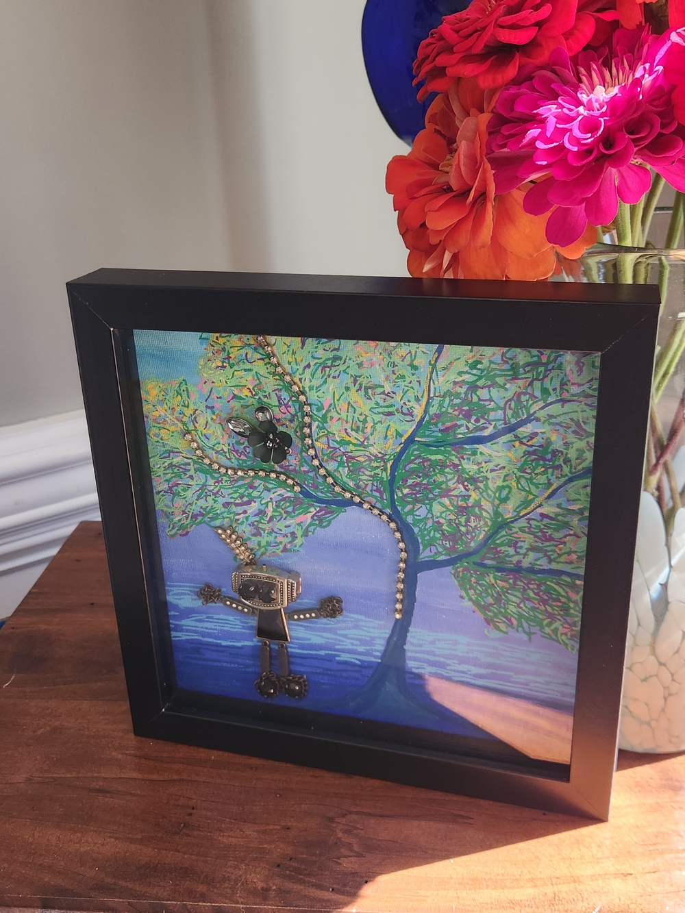 Black Framed Mixed-Media Tree Art Shadow Box - "The Poet Knows" by BRD